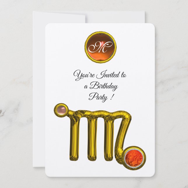 INVITACIÓN VIRGO/GOLD ZODIAC RÓTULO JEWEL PARTIDO DE CUMPLEAÑ (Anverso)