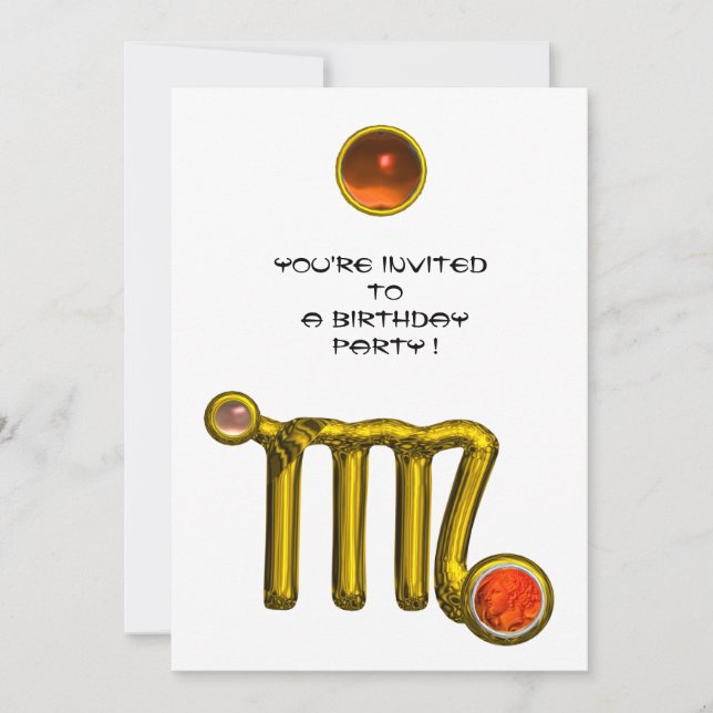 INVITACIÓN VIRGO/GOLD ZODIAC RÓTULO JEWEL PARTIDO DE CUMPLEAÑ (Anverso)