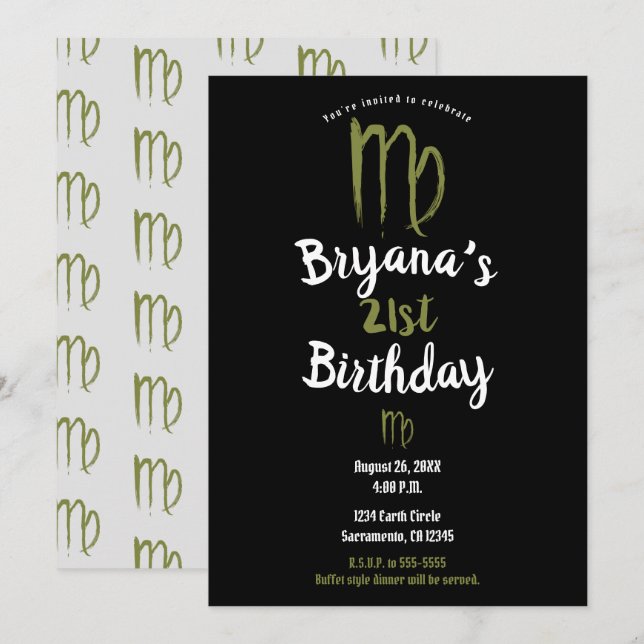 Invitación VIRGO Zodiac Agosto Astrología de cumpleaños Septi (Anverso / Reverso)