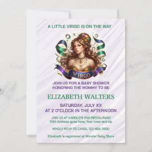 Invitación Virgo Zodiac Fiesta de Bebé Lavanda y Verde
