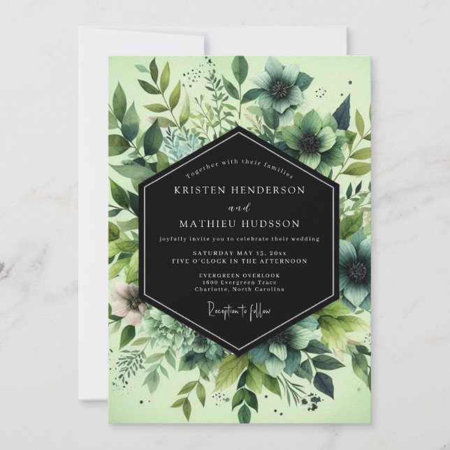 Invitación Viridian Painted Flora Wedding (Anverso)