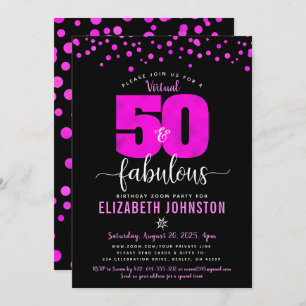 Invitación Virtual 50 y fabulosos puntos rosados calientes de