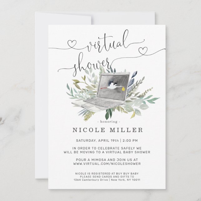Invitación Virtual a Baby Shower | Computadora Por (Anverso)