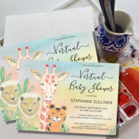 Invitación virtual a Baby Shower de animales de cu