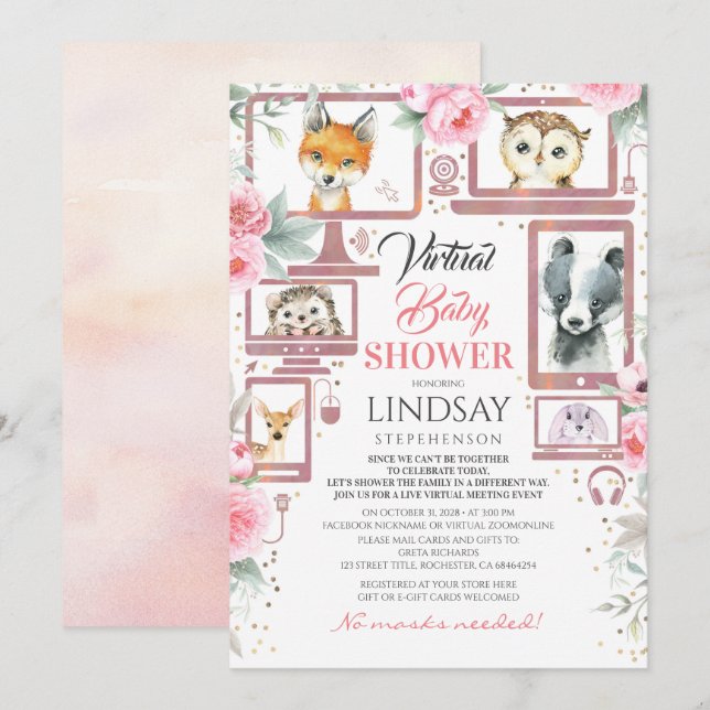 Invitación virtual a Baby Shower para animales de  (Anverso / Reverso)