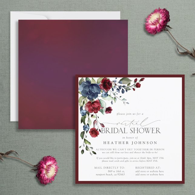 Invitación Virtual acuarela floral azul de la Marina de Borgo (Subido por el creador)