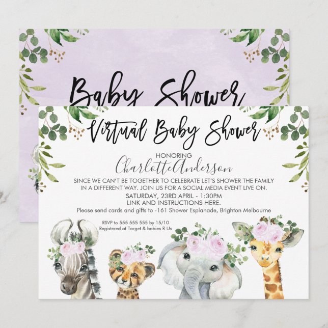 Invitación virtual Baby Shower a Light Purple Safa (Anverso / Reverso)