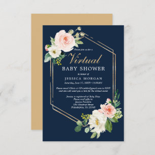 Invitación virtual Baby Shower a Navy Blue Gold