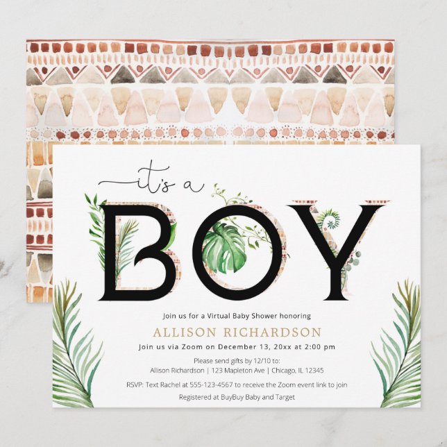 Invitación Virtual Baby Shower Es una jungla de safari para n (Anverso / Reverso)