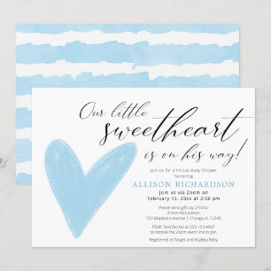 Invitación Virtual Baby Shower Moderno Valentines azul blanco