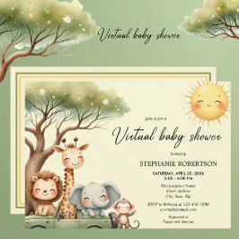Invitación Virtual Baby Shower safari animals gender neutral