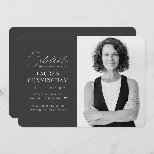 Invitación Virtual Celebra Su Vida Moderna Foto Simple (Anverso / Reverso)