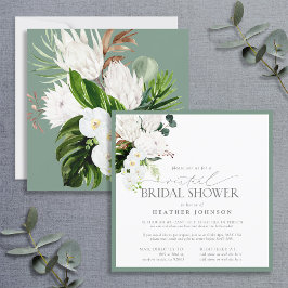 Invitación Virtual de acuarela verde y blanca tropical