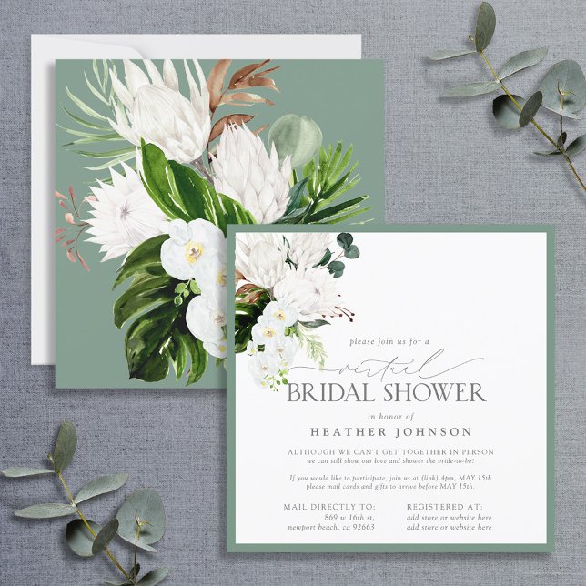 Invitación Virtual de acuarela verde y blanca tropical (Subido por el creador)
