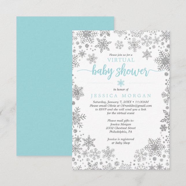 Invitación virtual de Baby Shower a copo de nieve (Anverso / Reverso)
