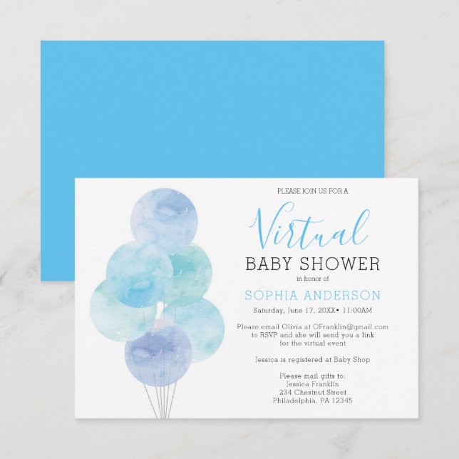 Invitación virtual de Baby Shower a los globos acu (Anverso / Reverso)