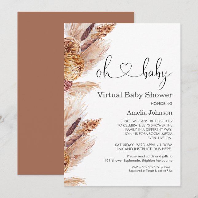 Invitación virtual de Baby Shower a Pampas Grass B (Anverso / Reverso)