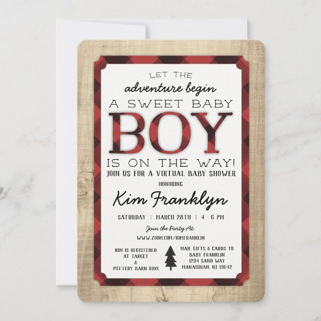 Invitación virtual de Baby Shower de Flannel Boy (Anverso)