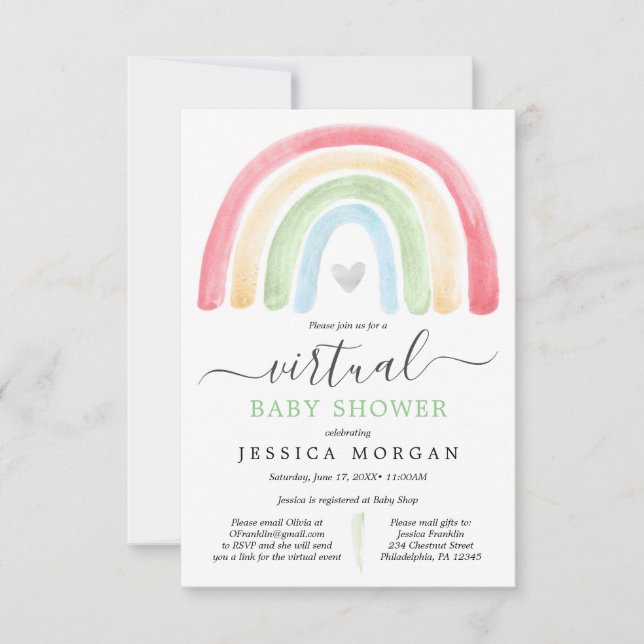 Invitación virtual de Baby Shower del Boho Rainbow (Anverso)