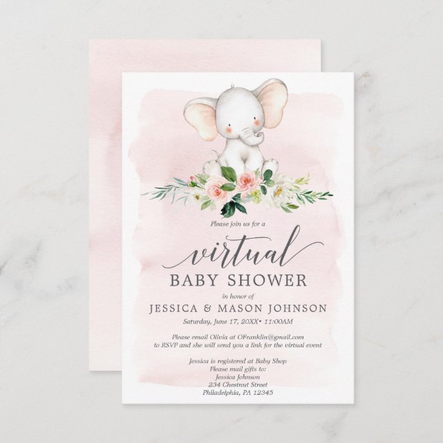 Invitación virtual de Baby Shower para Elefantes R (Anverso / Reverso)