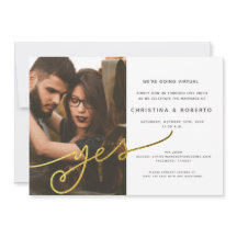 Invitación virtual de boda geométrica dorada con f