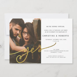 Invitación virtual de boda geométrica dorada con f