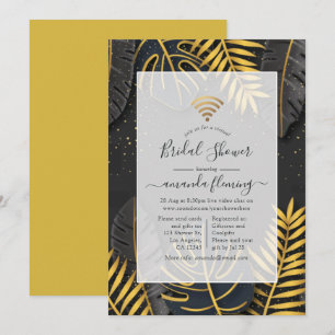 Invitación virtual de ducha tropical en negro y do