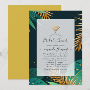 Invitación virtual de ducha tropical negra y dorad