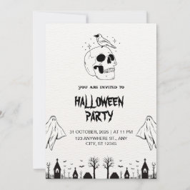 Invitación Virtual de la fiesta simple de Halloween en blanco