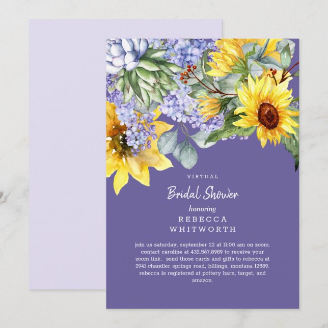 Invitación virtual de novias Lilac y Sunflower (Anverso / Reverso)