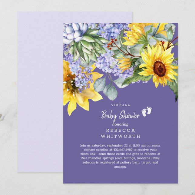 Invitación virtual del bebé Lilac y Sunflower (Anverso / Reverso)