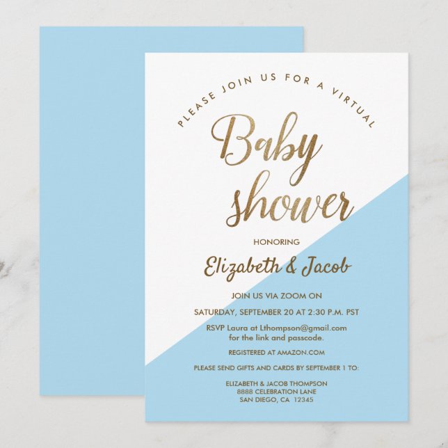 Invitación Virtual Dusty Blue Modern Baby Shower (Anverso / Reverso)