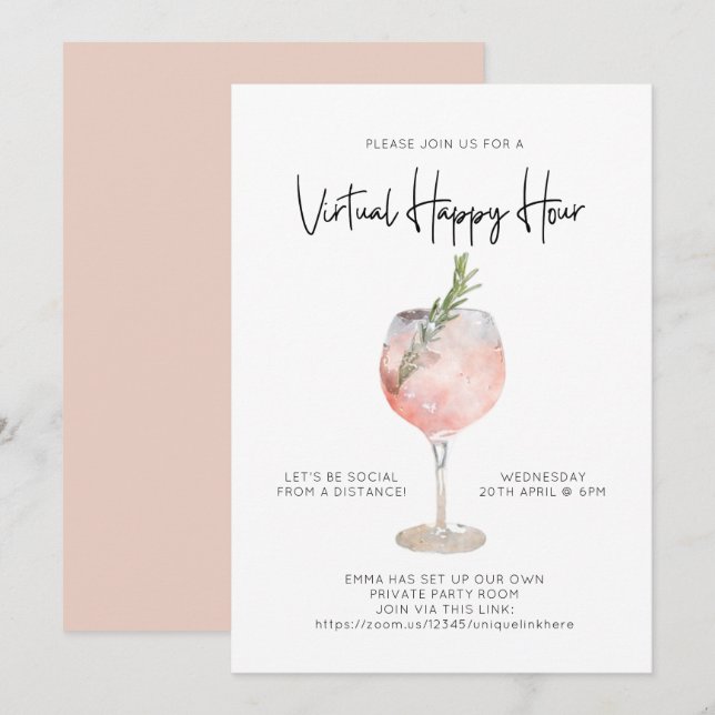 Invitación Virtual Happy Hour Social Distance Cocktail Fiesta (Anverso / Reverso)