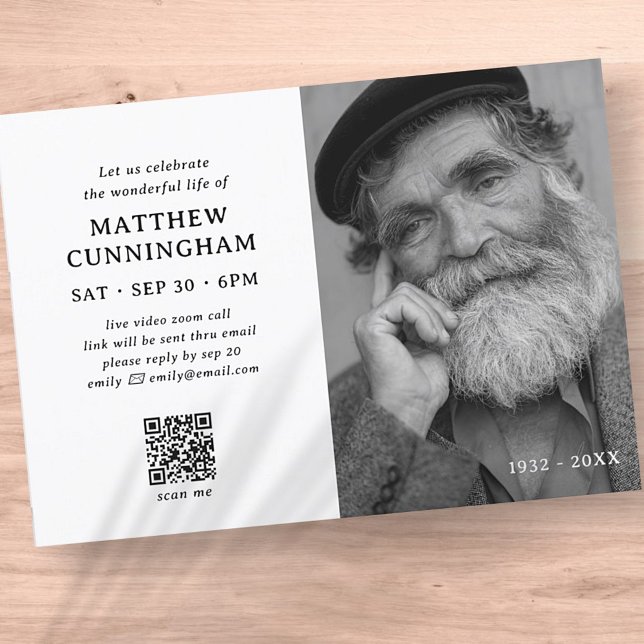 Invitación Virtual Memorial Celebration Of Life Simple QR (Subido por el creador)