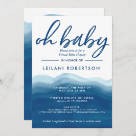Invitación Virtual Oh Baby Blue Ombre Watercolor Baby Shower