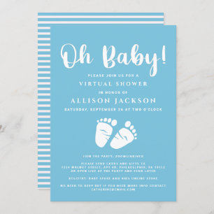Invitación Virtual Oh Baby Boy Ducha Pies De Bebé Azul Blanco