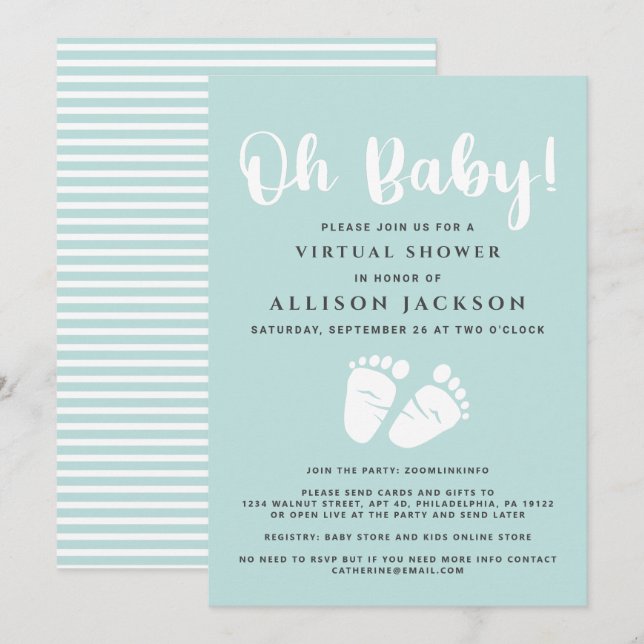 Invitación Virtual Oh Baby Shower Pies Bebé Lámpara Blanca (Anverso / Reverso)