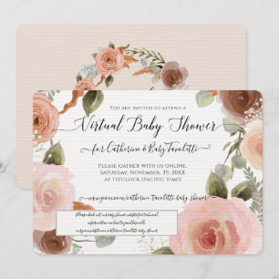 Invitación Virtual Rubor Pink Floral Wreath Baby Shower