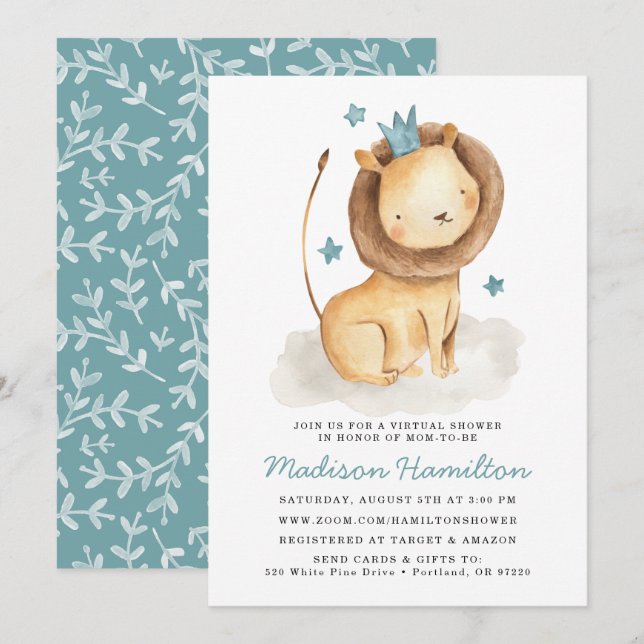 Invitación virtual suave para baby shower de León (Anverso / Reverso)