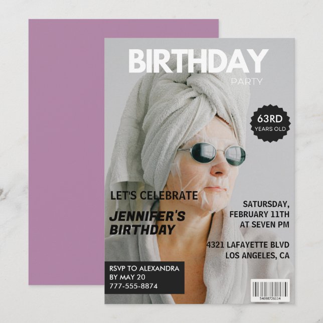 Invitación Visiones de cumpleaños de la revista Stylish Photo (Anverso / Reverso)