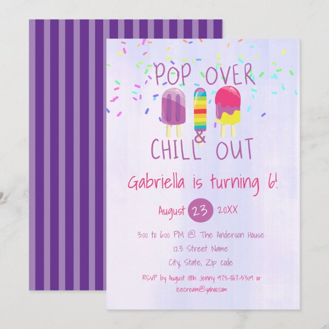 Invitación Visita de cumpleaños del Pop de Hielo (Anverso / Reverso)