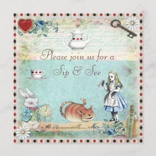 Invitación Visita y visita a Alicia Vintage en Baby Shower Wo