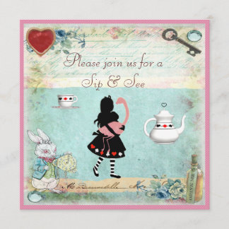 Invitación Visita y visita a Alicia Vintage en Baby Shower Wo