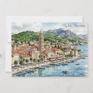 Invitación Vista de arte de acuarela de Split Croacia Dalmaci
