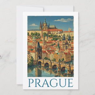 Invitación Vista de la ciudad de Praga República Checa Vintag