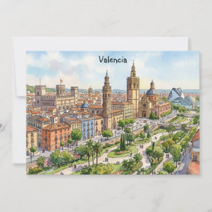 Invitación Vista de la ciudad de Valencia España acuarela Ret