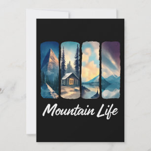 Invitación Vista de montaña con Cabina Forestal y Lago