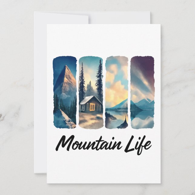 Invitación Vista de montaña con Cabina Forestal y Lago (Anverso)