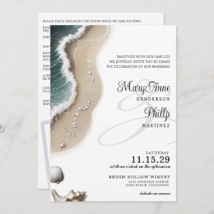Invitación Vista de playa con detalles y Boda de código QR