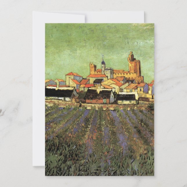 Invitación Vista de Saintes Maries por Vincent van Gogh (Anverso)